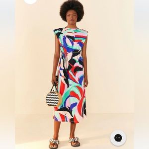 NWT - Farm Rio Colorful Monstera Tee-Shirt MIDI-Dress, Size L